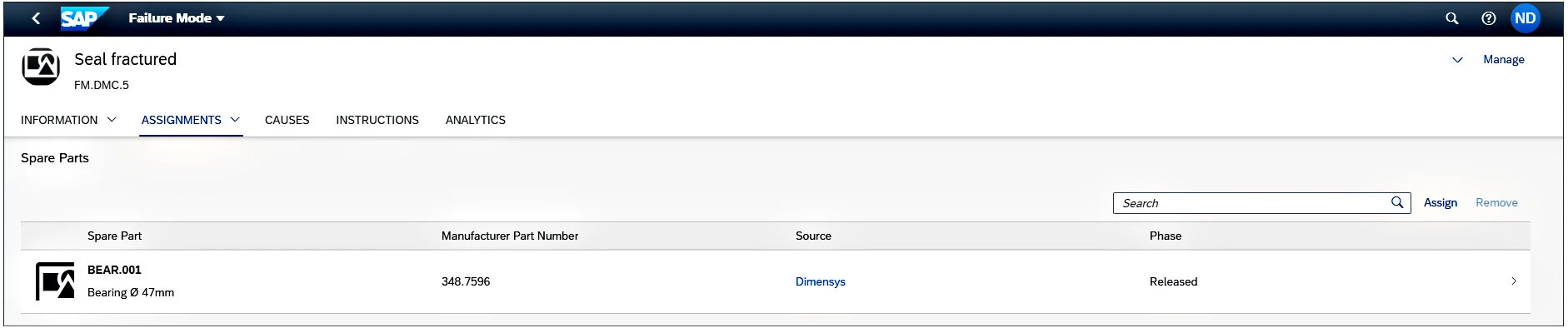 Link spare parts to failure modes with SAP ASPM