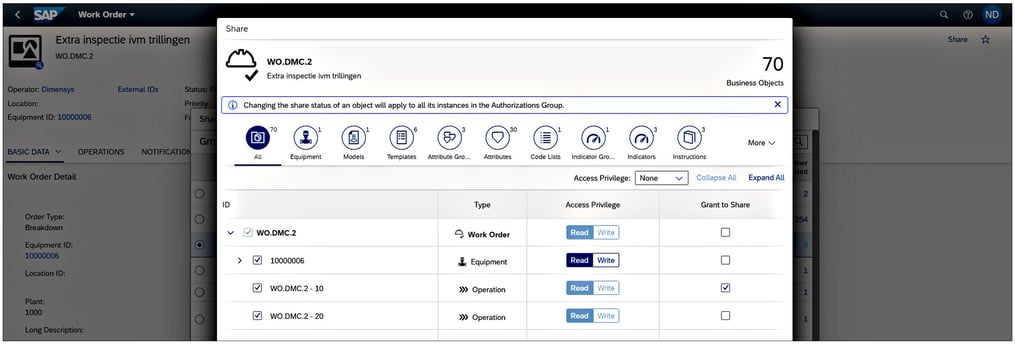 Share work order operations with partners using SAP AIN